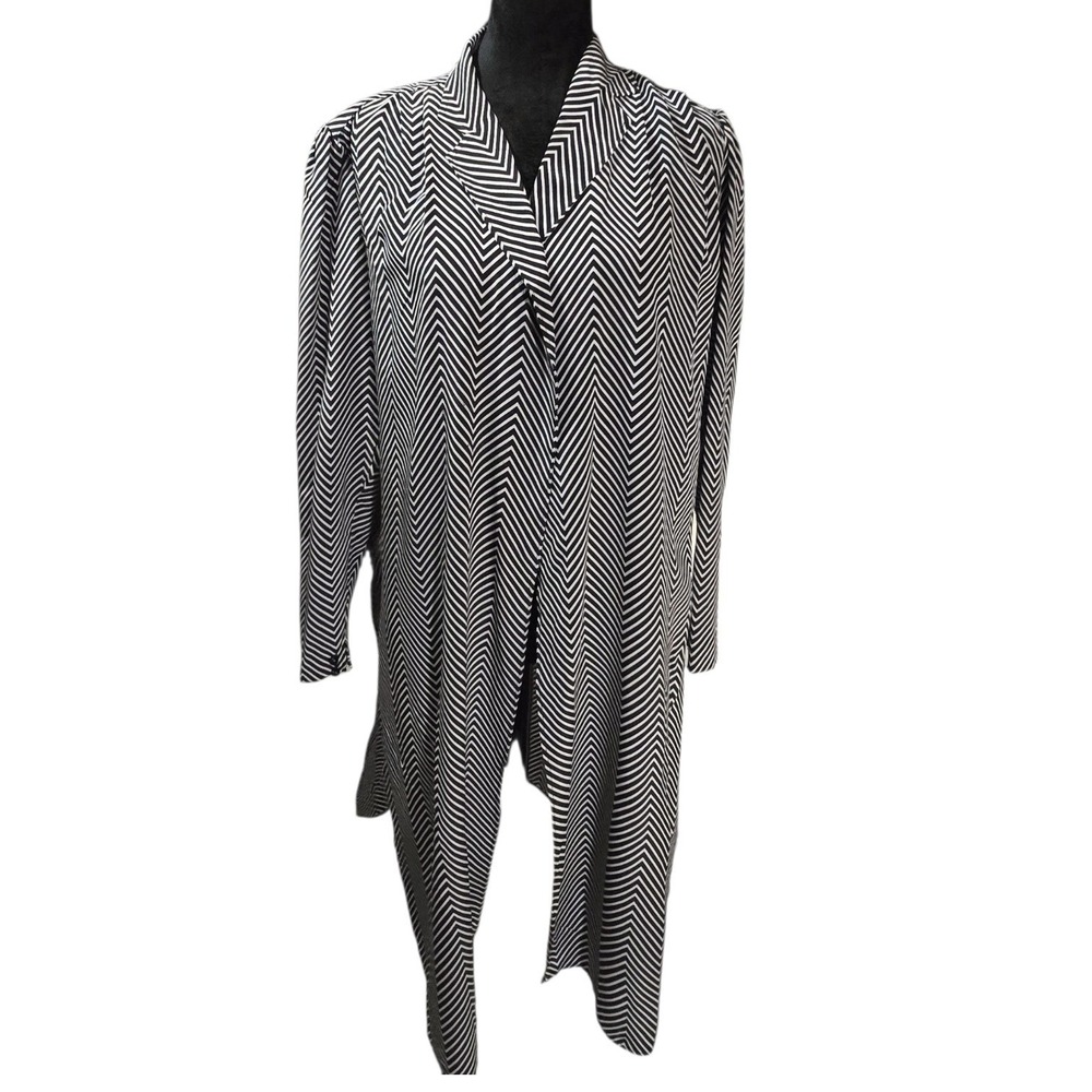 VTG Balenciaga Paris Silk Duster Womens Chevron Open Front Black White FR 42 - Picture 3 of 14